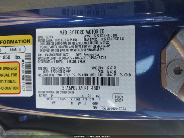 Aukcja sprzedaży 2014 Ford Fusion Energi Titanium, vin: 3FA6P0SU7ER114807, numer aukcji: 44975121