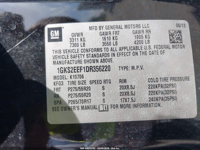 2013 Gmc Yukon Denali მანქანა იყიდება აუქციონზე, vin: 1GKS2EEF1DR356220, აუქციონის ნომერი: 44975152