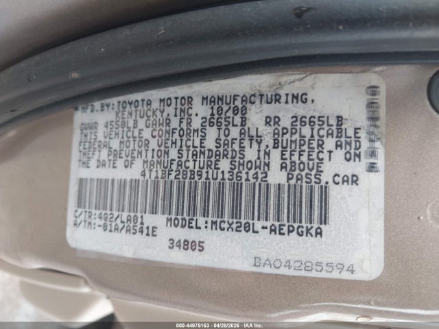 Aukcja sprzedaży 2001 Toyota Avalon Xls, vin: 4T1BF28B91U136142, numer aukcji: 44975163