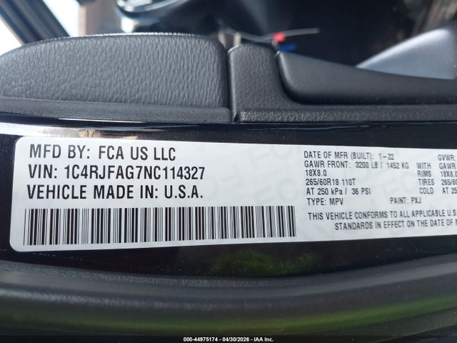 44975174 :رقم المزاد ، 1C4RJFAG7NC114327 vin ، 2022 Jeep Grand Cherokee Wk Laredo E 4x4 مزاد بيع