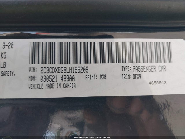Aukcja sprzedaży 2020 Dodge Charger Sxt Rwd, vin: 2C3CDXBG8LH155209, numer aukcji: 44975189