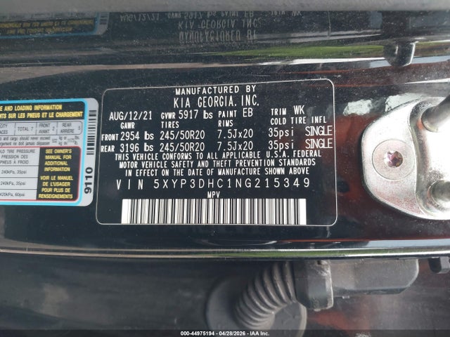 Aukcja sprzedaży 2022 Kia Telluride Ex, vin: 5XYP3DHC1NG215349, numer aukcji: 44975194