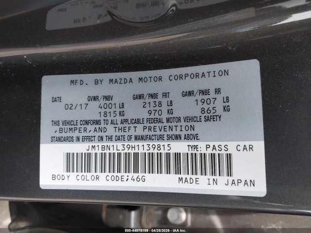 Aukcja sprzedaży 2017 Mazda Mazda3 Touring 2.5, vin: JM1BN1L39H1139815, numer aukcji: 44975199