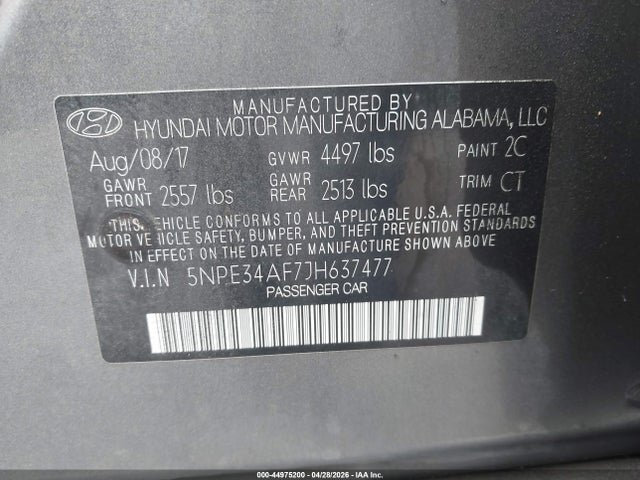 Aukcja sprzedaży 2018 Hyundai Sonata Sel, vin: 5NPE34AF7JH637477, numer aukcji: 44975200