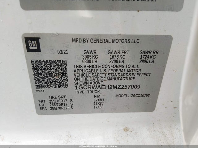 1GCRWAEH2MZ257009 Chevrolet Silverado 1500 2wd Standard Bed Wt