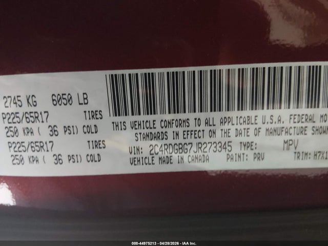 2018 Dodge Grand Caravan Se მანქანა იყიდება აუქციონზე, vin: 2C4RDGBG7JR273345, აუქციონის ნომერი: 44975213