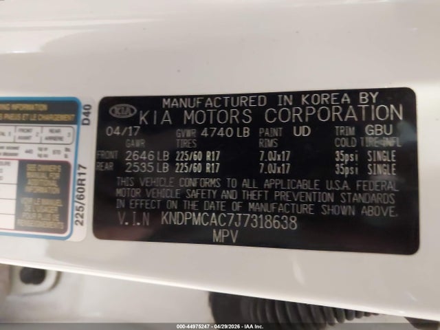 Aukcja sprzedaży 2018 Kia Sportage Lx, vin: KNDPMCAC7J7318638, numer aukcji: 44975247