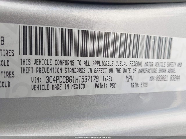 2017 Dodge Journey Sxt მანქანა იყიდება აუქციონზე, vin: 3C4PDCBG1HT537179, აუქციონის ნომერი: 44975254