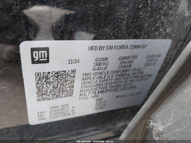 2025 Chevrolet Trax Fwd Lt მანქანა იყიდება აუქციონზე, vin: KL77LHEP0SC181299, აუქციონის ნომერი: 44975262