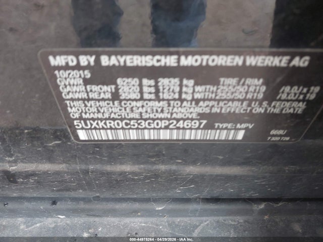 44975264 :رقم المزاد ، 5UXKR0C53G0P24697 vin ، 2016 Bmw X5 Xdrive35i مزاد بيع