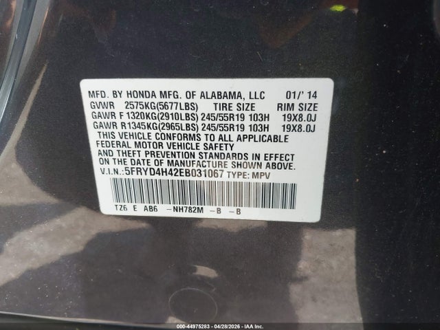 44975283 :رقم المزاد ، 5FRYD4H42EB031067 vin ، 2014 Acura Mdx Technology Package مزاد بيع