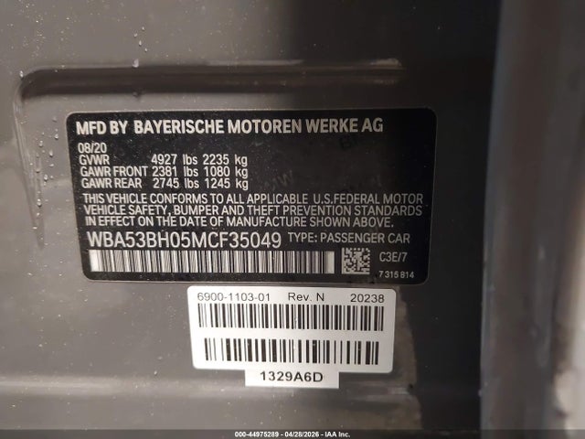 Продажа на аукционе авто 2021 Bmw 530i, vin: WBA53BH05MCF35049, номер лота: 44975289