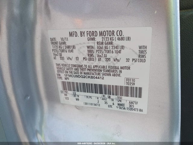Aukcja sprzedaży 2012 Ford Escape Xlt, vin: 1FMCU9DG2CKB04412, numer aukcji: 44975292