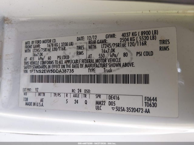 Aukcja sprzedaży 2013 Ford E-250 Commercial, vin: 1FTNS2EW5DDA38735, numer aukcji: 44975299