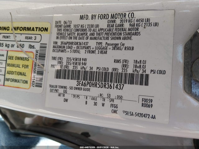 Aukcja sprzedaży 2013 Ford Fusion Se, vin: 3FA6P0HR5DR361437, numer aukcji: 44975309