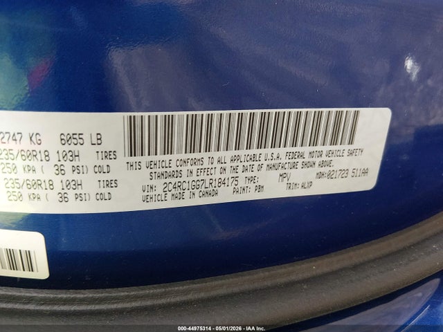 2020 Chrysler Pacifica Limited მანქანა იყიდება აუქციონზე, vin: 2C4RC1GG7LR184175, აუქციონის ნომერი: 44975314