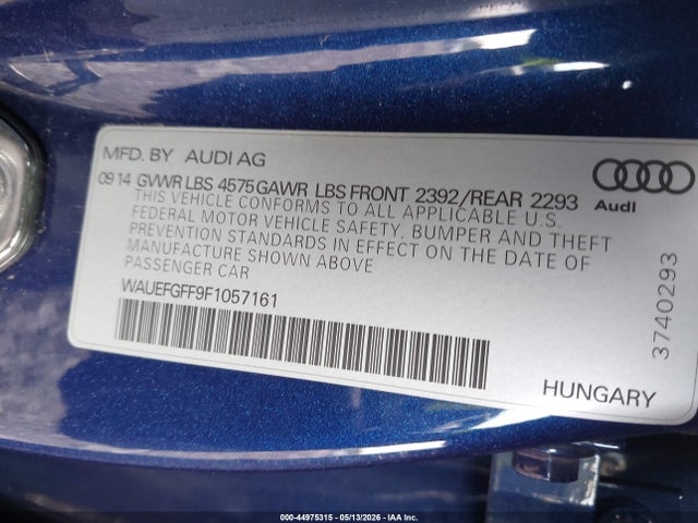 44975315 :رقم المزاد ، WAUEFGFF9F1057161 vin ، 2015 Audi A3 2.0t Premium مزاد بيع