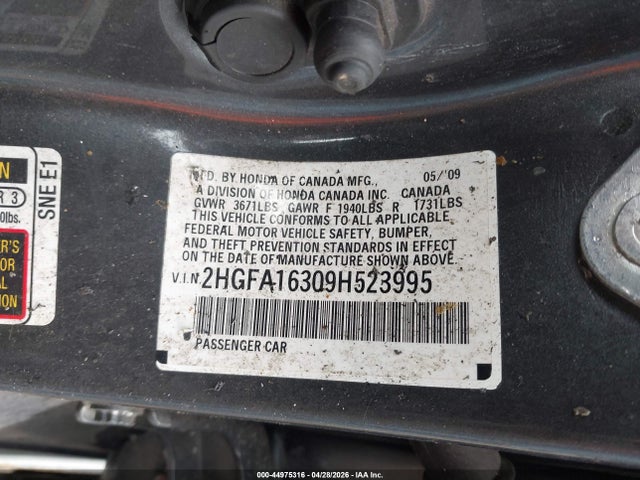 Продажа на аукционе авто 2009 Honda Civic Vp, vin: 2HGFA16309H523995, номер лота: 44975316