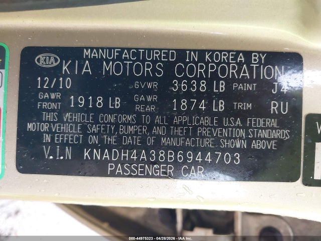 Продаж на аукціоні авто 2011 Kia Rio Lx, vin: KNADH4A38B6944703, номер лоту: 44975323