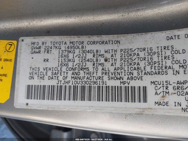 Продаж на аукціоні авто 2003 Lexus Rx 300 Base (a4), vin: JTJHF10U330296191, номер лоту: 44975325