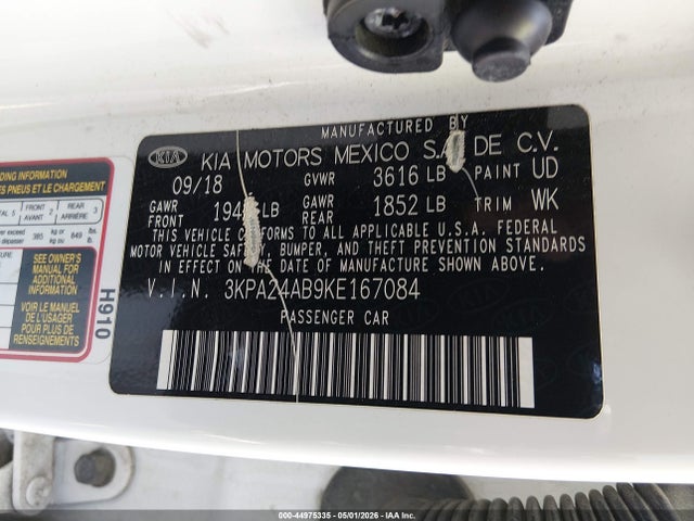 Aukcja sprzedaży 2019 Kia Rio S, vin: 3KPA24AB9KE167084, numer aukcji: 44975335