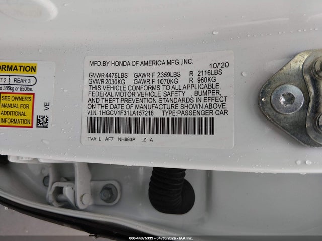 Aukcja sprzedaży 2020 Honda Accord Sport, vin: 1HGCV1F31LA157218, numer aukcji: 44975339