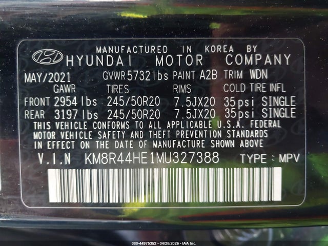 Продаж на аукціоні авто 2021 Hyundai Palisade Sel, vin: KM8R44HE1MU327388, номер лоту: 44975352