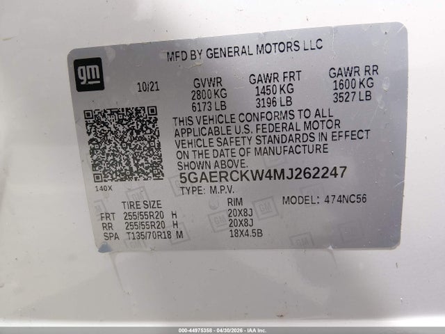 Aukcja sprzedaży 2021 Buick Enclave Fwd Premium, vin: 5GAERCKW4MJ262247, numer aukcji: 44975358
