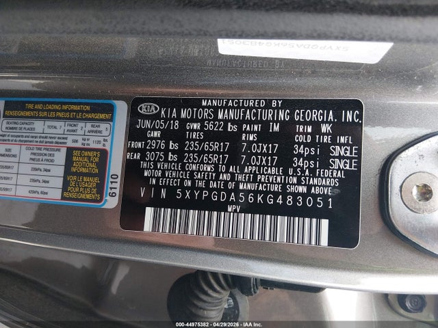 Продажа на аукционе авто 2019 Kia Sorento 3.3l Lx, vin: 5XYPGDA56KG483051, номер лота: 44975382