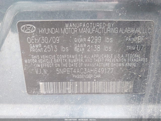 Продаж на аукціоні авто 2010 Hyundai Sonata Gls, vin: 5NPET4AC3AH649177, номер лоту: 44975388