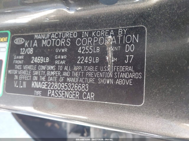 44975395 :رقم المزاد ، KNAGE228095326683 vin ، 2009 Kia Optima Lx مزاد بيع