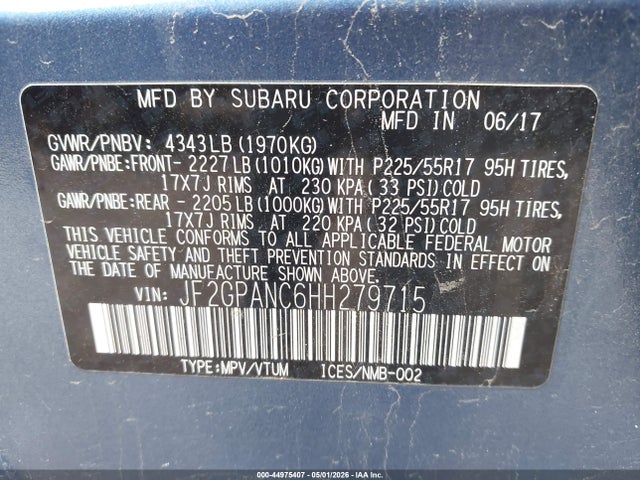 Продаж на аукціоні авто 2017 Subaru Crosstrek 2.0i Limited, vin: JF2GPANC6HH279715, номер лоту: 44975407