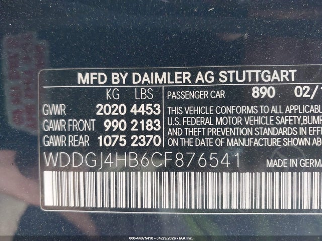 Продажа на аукционе авто 2012 Mercedes-benz C 250, vin: WDDGJ4HB6CF876541, номер лота: 44975410