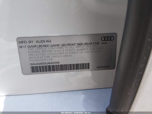 2018 Audi A8 L 3.0t მანქანა იყიდება აუქციონზე, vin: WAU44AFDXJN000398, აუქციონის ნომერი: 44975412