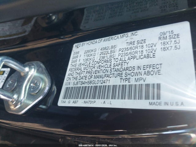 Продажа на аукционе авто 2016 Acura Rdx Technology   Acurawatch Plus Packages/technology Package, vin: 5J8TB4H58GL012471, номер лота: 44975414