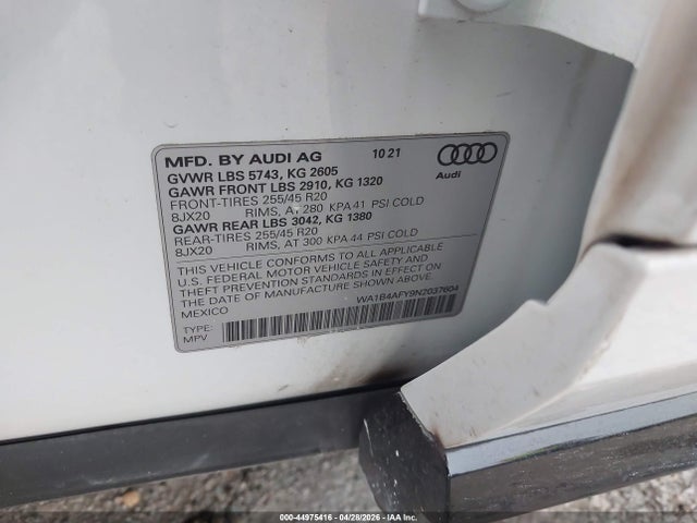 Aukcja sprzedaży 2022 Audi Sq5 Premium Plus Tfsi Quattro Tiptronic, vin: WA1B4AFY9N2037604, numer aukcji: 44975416