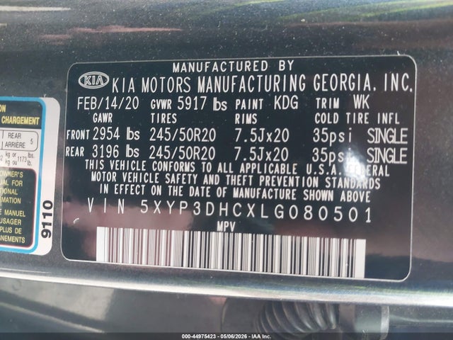 Aukcja sprzedaży 2020 Kia Telluride Ex, vin: 5XYP3DHCXLG080501, numer aukcji: 44975423