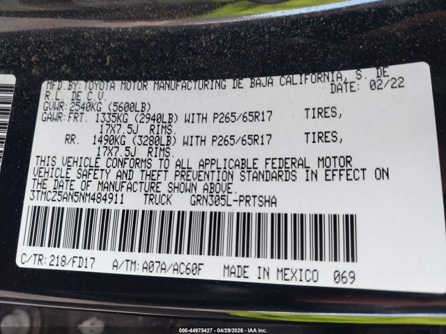 3TMCZ5AN5NM484911 Toyota Tacoma Trd Sport