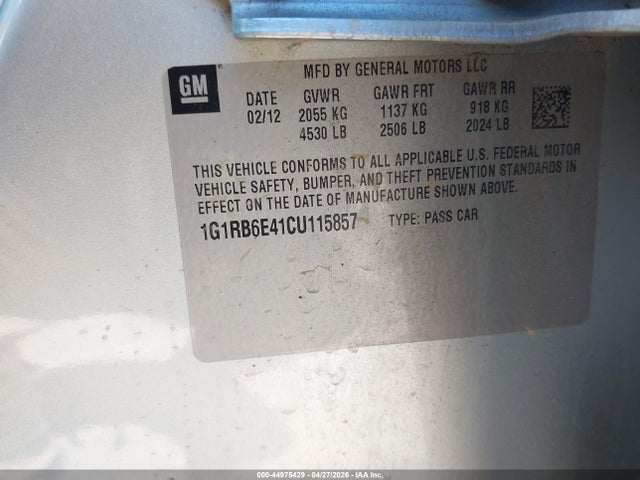 Продаж на аукціоні авто 2012 Chevrolet Volt, vin: 1G1RB6E41CU115857, номер лоту: 44975429