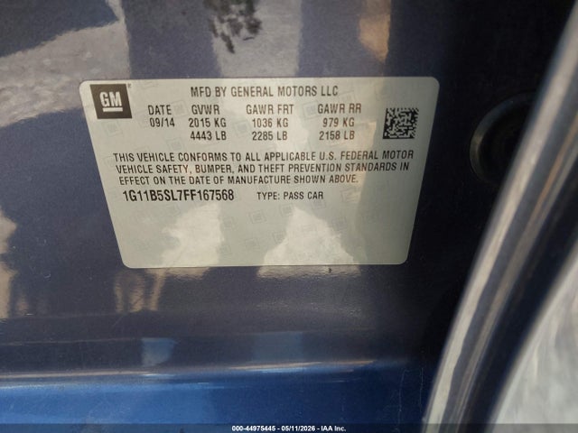 Продажа на аукционе авто 2015 Chevrolet Malibu Ls, vin: 1G11B5SL7FF167568, номер лота: 44975445