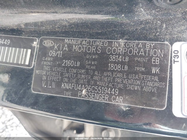 44975457 :رقم المزاد ، KNAFU4A26C5519449 vin ، 2012 Kia Forte Ex مزاد بيع