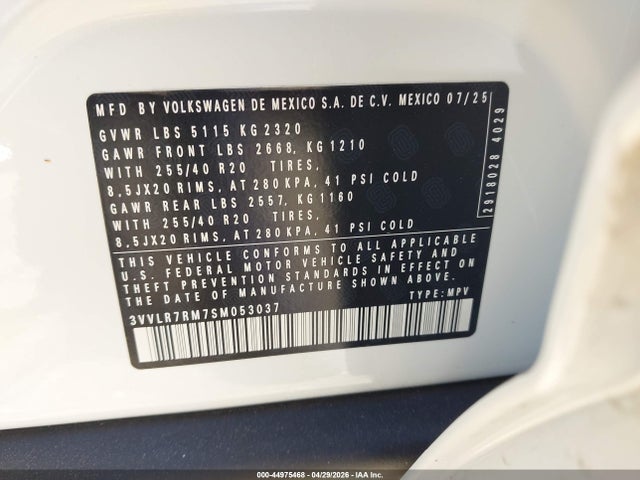 Aukcja sprzedaży 2025 Volkswagen Tiguan 2.0t Sel R-line, vin: 3VVLR7RM7SM053037, numer aukcji: 44975468