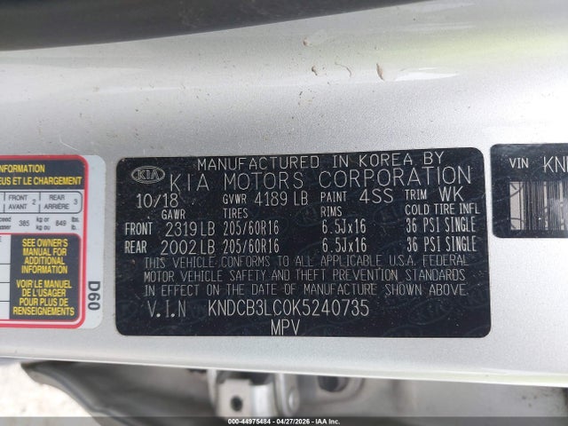 Продажа на аукционе авто 2019 Kia Niro Lx, vin: KNDCB3LC0K5240735, номер лота: 44975484