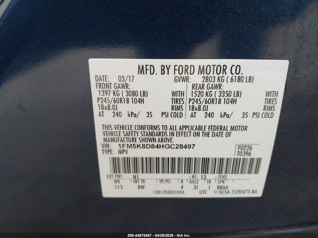 2017 Ford Explorer Xlt მანქანა იყიდება აუქციონზე, vin: 1FM5K8D84HGC28497, აუქციონის ნომერი: 44975497