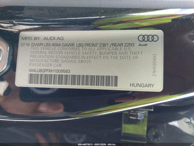 44975513 :رقم المزاد ، WAUJ8GFFXH1009583 vin ، 2017 Audi A3 2.0t Premium مزاد بيع