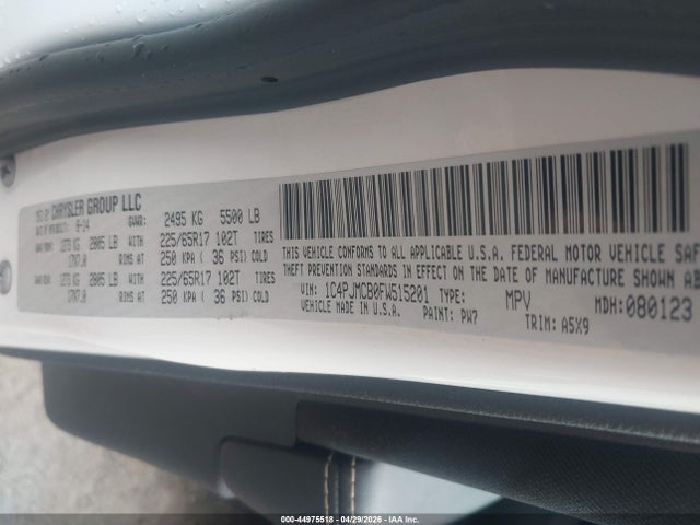 2015 Jeep Cherokee Latitude მანქანა იყიდება აუქციონზე, vin: 1C4PJMCB0FW515201, აუქციონის ნომერი: 44975518