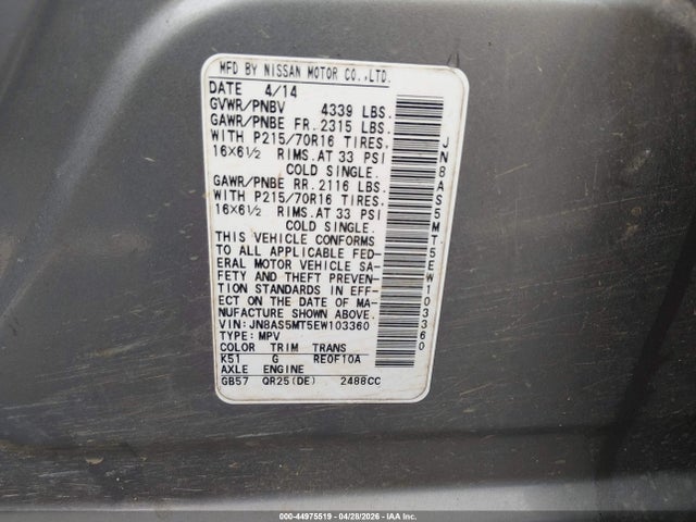 Aukcja sprzedaży 2014 Nissan Rogue Select S, vin: JN8AS5MT5EW103360, numer aukcji: 44975519
