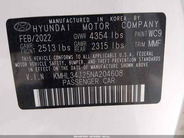 Hyundai Sonata Limited 2022 KMHL34J25NA204608 Image 9