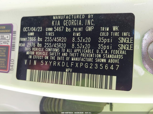 2023 Kia Sorento Sx Prestige მანქანა იყიდება აუქციონზე, vin: 5XYRKDLFXPG235647, აუქციონის ნომერი: 44975534