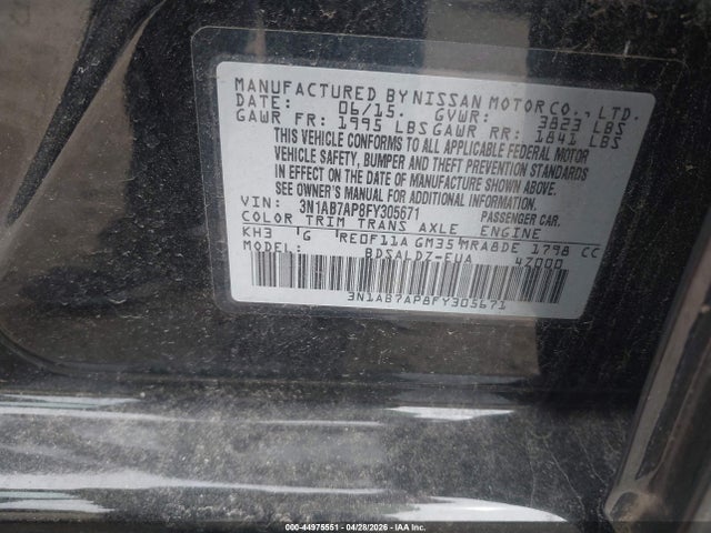 44975551 :رقم المزاد ، 3N1AB7AP8FY305671 vin ، 2015 Nissan Sentra Sv مزاد بيع